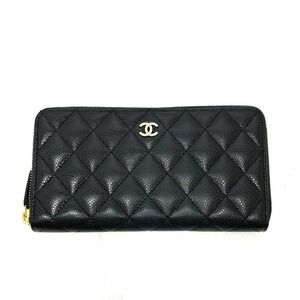 CHANEL Black Caviar Leather Logo Wallet